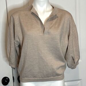 The Reset R Label Beige Wool Split Neck Puff Short Sleeve Sweater S